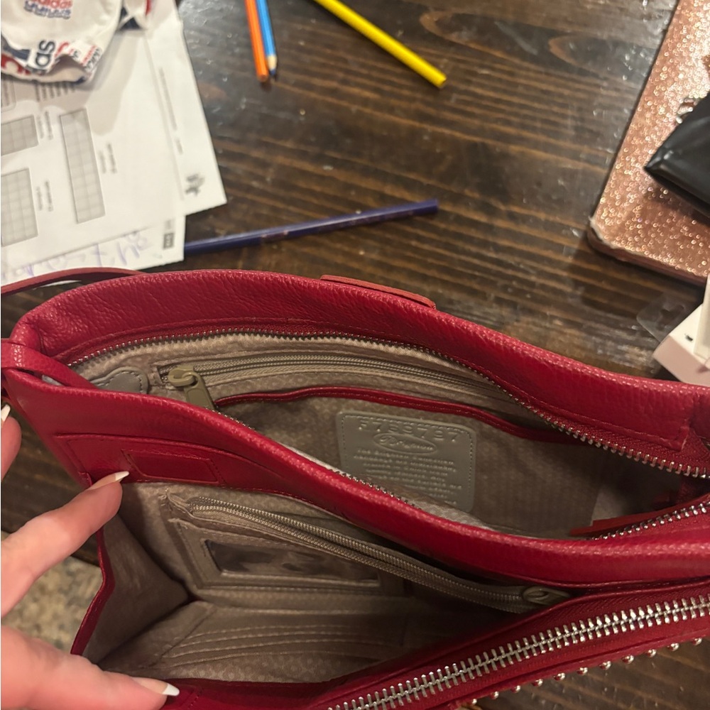 Brighton Red Crossbody Bag with Stud Accents - Picture 4 of 8